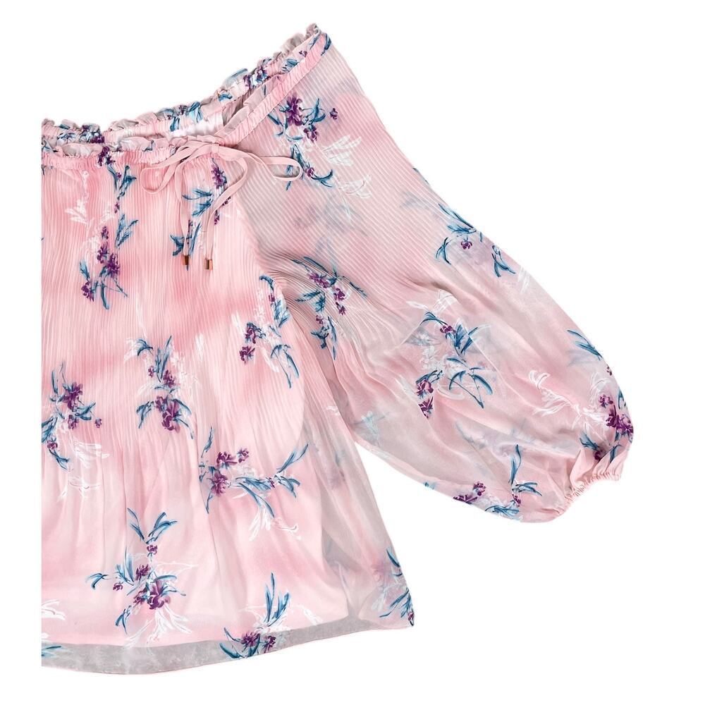 Lane Bryant Pink Floral Blouse Chiffon Overlay Off Shoulder Babydoll Size 22/24 - Picture 4 of 13